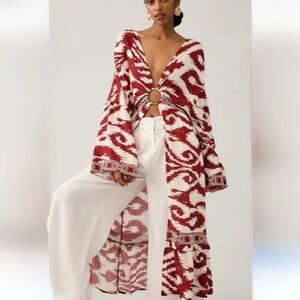 NWOT Anthro Printed Front Ring Kaftan Cover-Up Kimono M/L